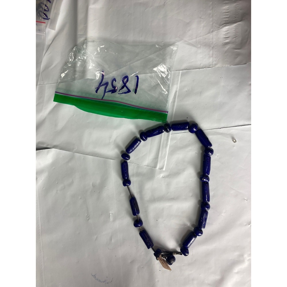 Blue Glass Barrel Bead Necklace Cobalt Boho Artisan Style‎ Adjustable